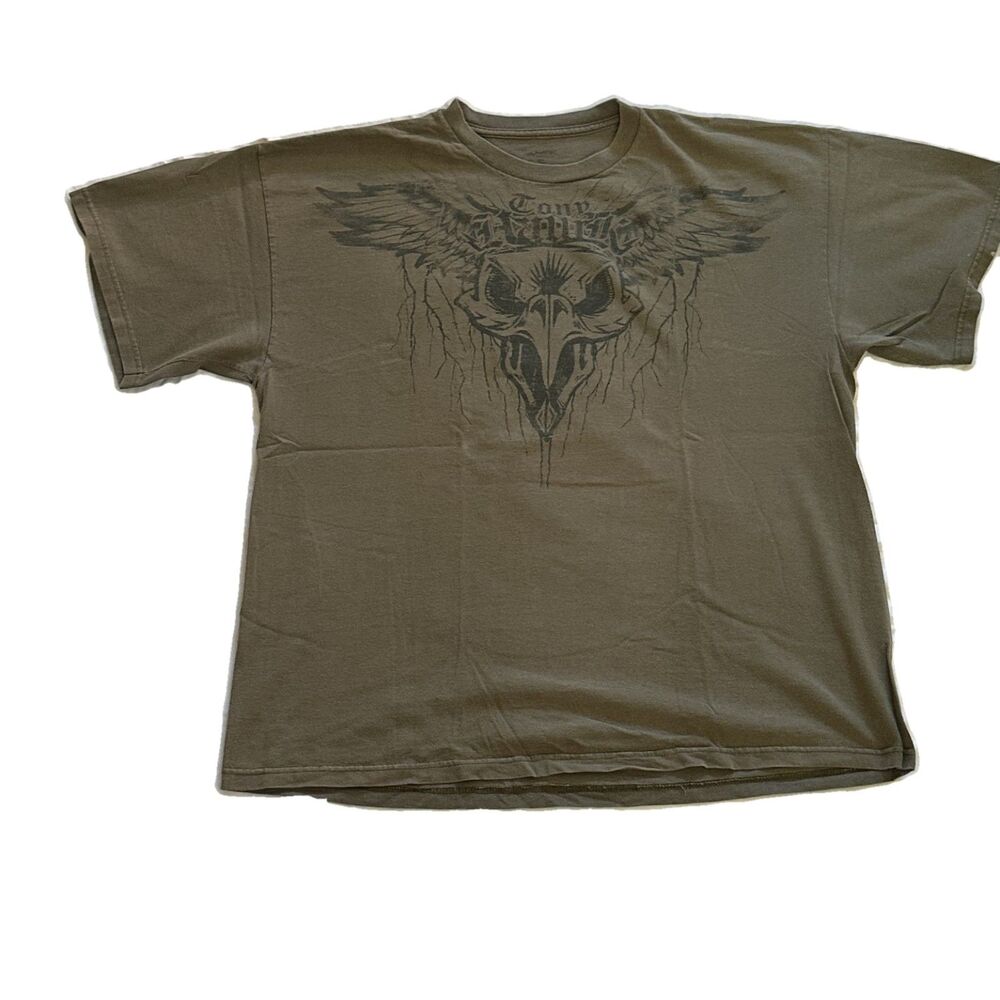 Y2K Tony Hawk Olive Green Graphic Tee with Skull Wings